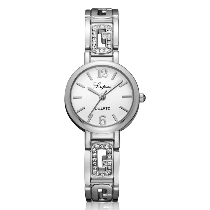 

LVPAI Women watches Fashion Woman Stainless Steel Crystal Dial Quartz Crystal stone Bracelet Luxury Wrist Watch lady dress A20