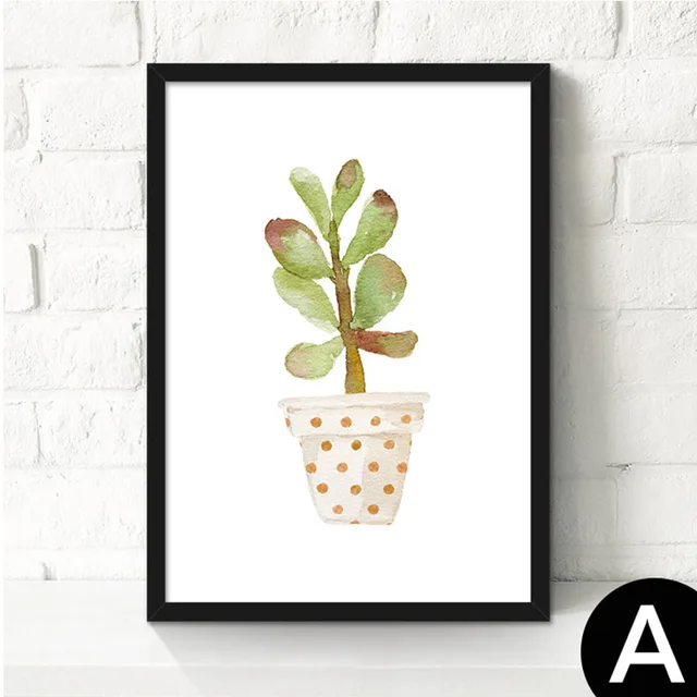 Haochu Nordic Dekoratif Kanvas Lukisan Kaktus Dalam Pot Bunga