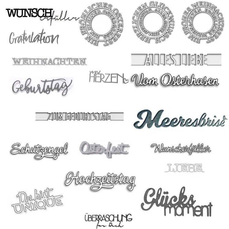 

German Deutsch words Metal Cutting Dies for DIY Scrapbooking Die Stencils Embossing DIY Card Making/Photo Album Decoration