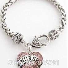 Медсестры Лобстер браслет на крючке розовое хрустальное сердце ювелирные изделия