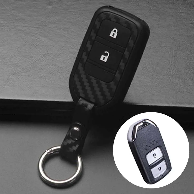 

Carbon Fiber Style Silicone Car Remote Smart Key Ring Case Cover For Honda 2BTN