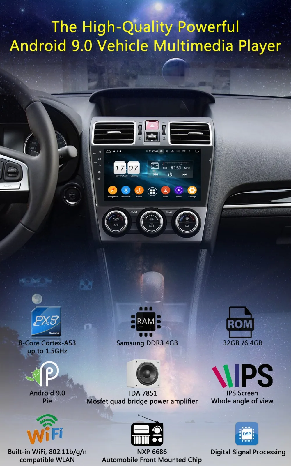 " ips 8 ядерный 4G+ 64G Android 9,0 автомобильный мультимедийный плеер для Subaru WRX Forester радио gps CarPlay Parrot