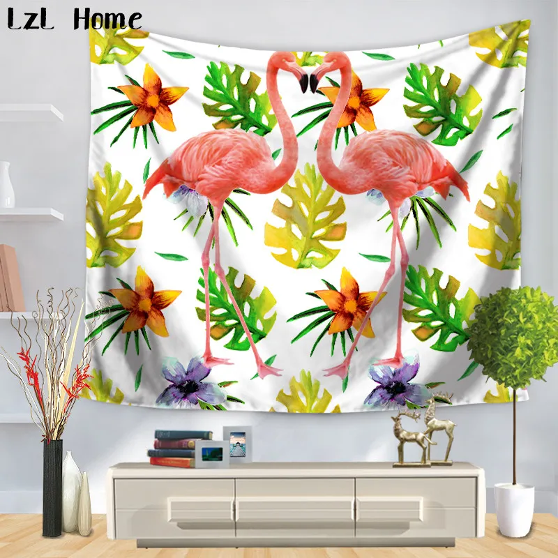 

LzL Home Creative Two Flamingos Leaf Series Tapestry Hippie Home Decoe Wall Hanging Tapestry Indian Mandala Wall Decor Bedspread