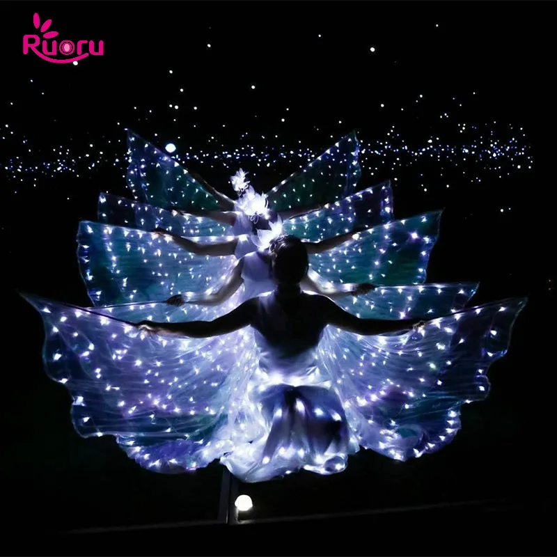 Goede Ruoru Buikdans Led Isis Wings met Verstelbare Sticks Accessoires Stage Performance Rekwisieten Shining Wit Led Wings 360 Graden