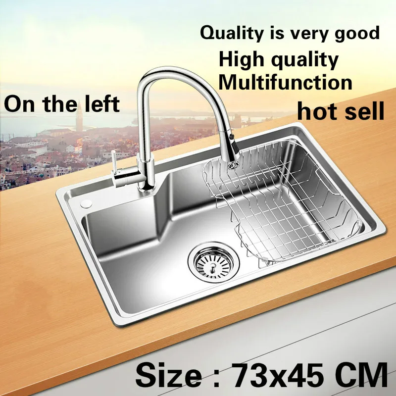 

Free shipping Hot sell luxury kitchen single trough sink wash the dishes fashion standard food-grade stainless steel 73x45 CM