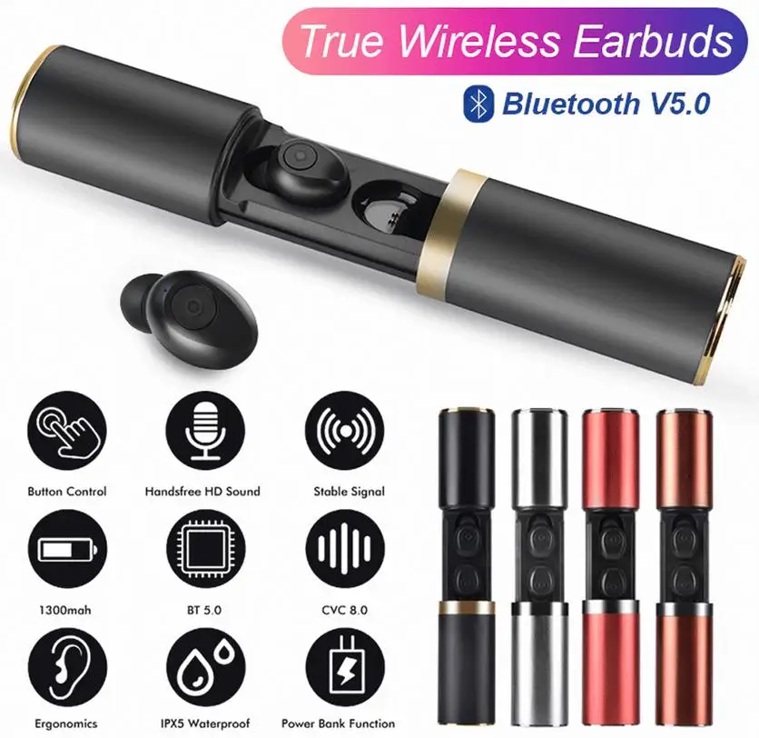 

Portable Bluetooth 5.0 Headset TWS Wireless Earphones Twins Earbuds 5D Stereo Earphones With Battery Indicator On IPad Or IPhone