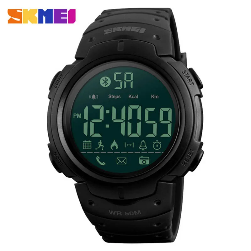Bluetooth часы с шагомером и счетчиком калорий SKMEI 1301 для мужчин светодиодный водонепроницаемый ударопрочный часы многофункциональные электронные цифровые часы - Цвет: Black