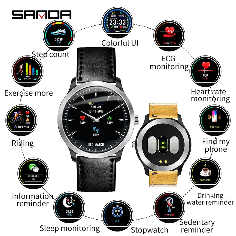 

SANDA N58 New Men ECG Smart Digital Wristwatches Female Smart Medication Reminder Heart Rate Watches Calorie Step Wristwatch