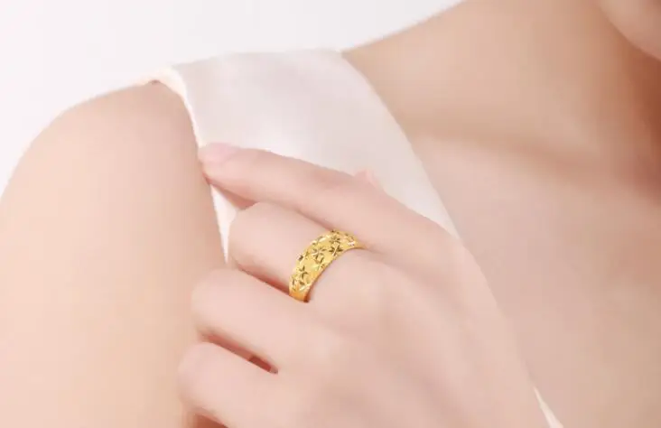 Кольцо из чистого 24 К желтого золота 999 Золотое женское кольцо из песчаника с полной звездой