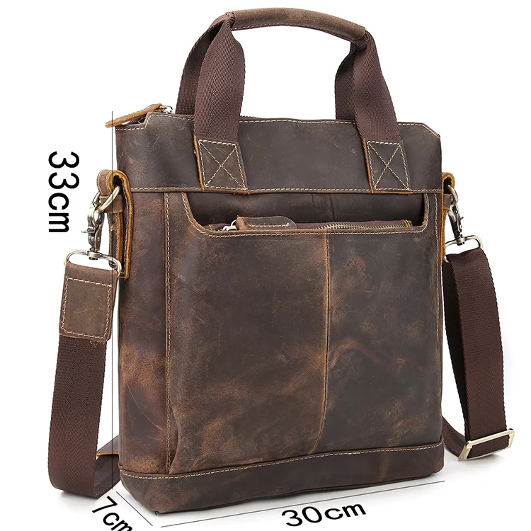 

Vintage genuine leather men business shoulder bag A4 real leather messenger bag Brown cow leather tote bag strap iPad pocket