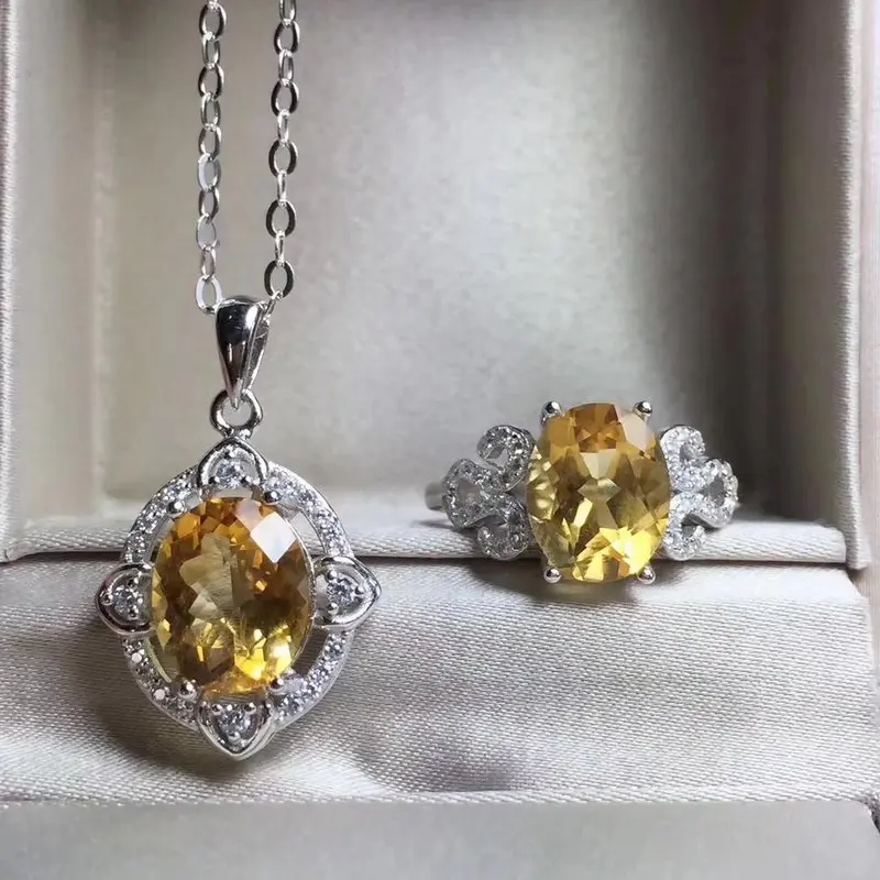 Fidelity Natural Brazil 8*10mm yellow crystal s925 sterling silver