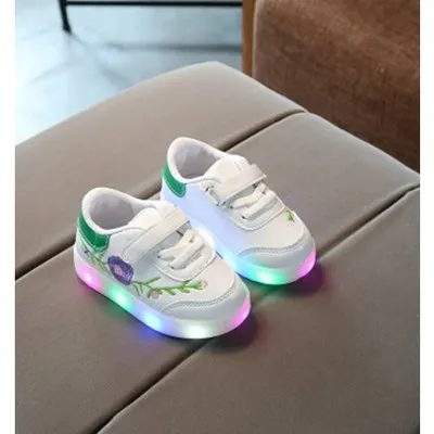KEYITODO/осень ; Новинка; детская светящаяся обувь с цветочным принтом; повседневная спортивная детская обувь; разноцветная обувь со светодиодной подсветкой для студентов и девочек; C486 - Цвет: Зеленый