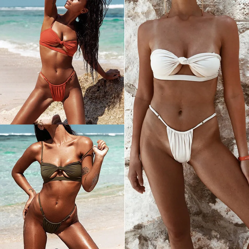 New Fashion Push Up Bikini Sexy Low Waist Padded Bra Beach Bikini Set 