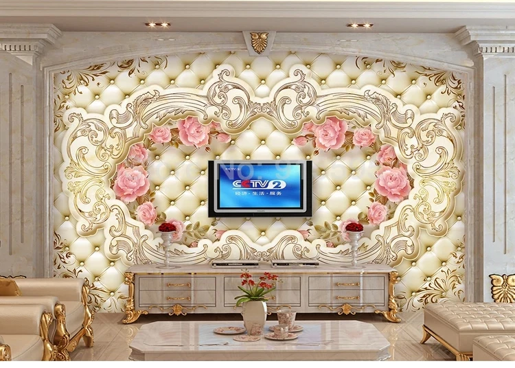 Фотообои на заказ настенная бумага 3D мягкая упаковка Цветок Европейский стиль гостиная диван ТВ фон настенная бумага Фреска Papel De Pared 3D