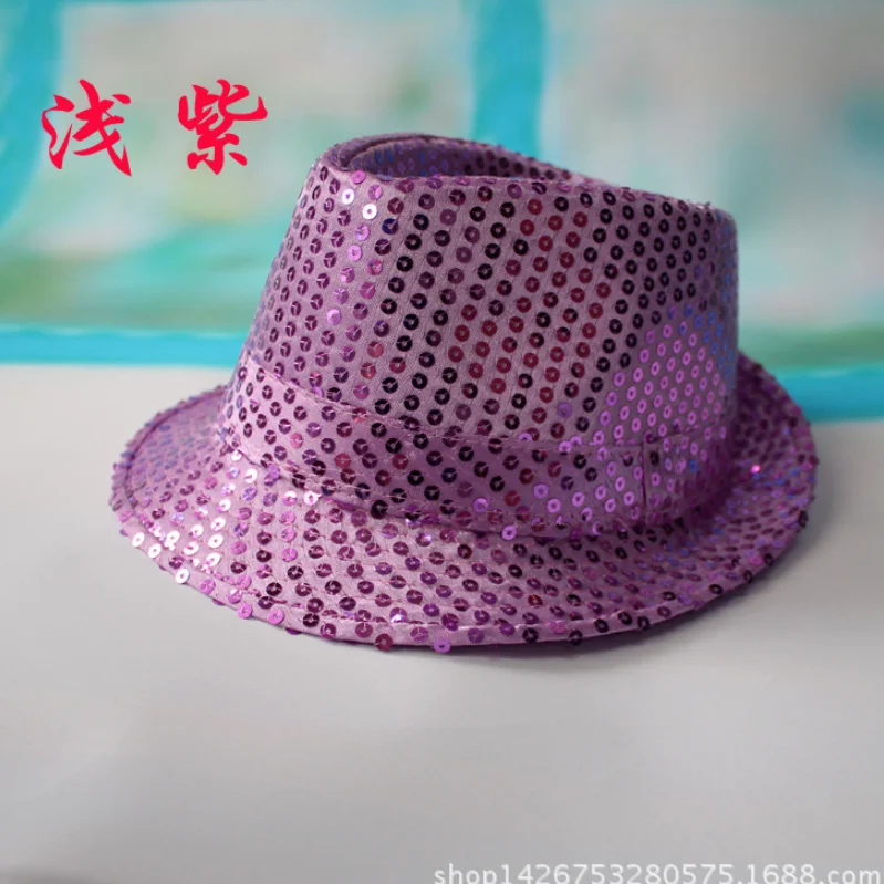 Мода для взрослых/детей унисекс блестящая шляпа с пайетками танцевальное шоу вечерние шляпа для джаза шоу реквизит для сцены Бисероплетение кепки s Fedoras - Цвет: Light Purple L