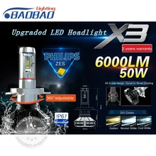 

2pcs Top quality 6500k 8000k X3 led headlight kit use Philip ZES Gen2 Chips,50W 6000LM car headlamp H4 H7 H11 9005 9006 9012