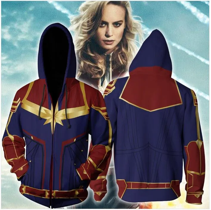 

carol danvers 3D Printed Captain Marvel Ms Marvel Costumes Hoodies Sweatshirts Tracksuit Casual zipper hooded Jacket clothing