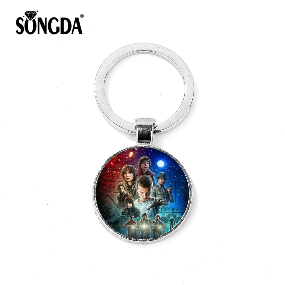 

SONGDA Stranger Things Keychain Sliver Pated Glass Cabochon Pendant Popularity Supernatural Science Fiction Drama Series Jewelry