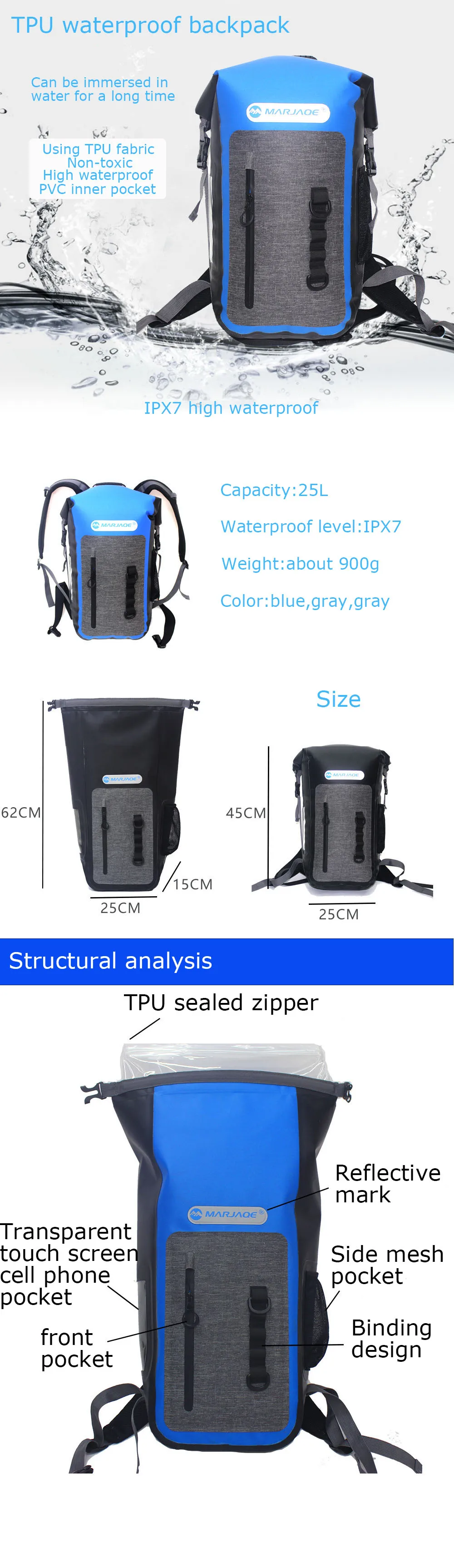 Waterproof bag PVC full airtight Watertight backpack Swimming Kayaking Sport Bags Outdoor River trekking bucket sack Dry bag