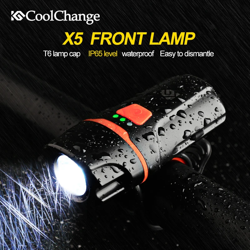 Flash Deal CoolChange Waterproof Bike Light USB Rechargeable Cycling Light T6 LED Warning Flashlight Battery 1200mAh 6 Modes Bicycle Light 1