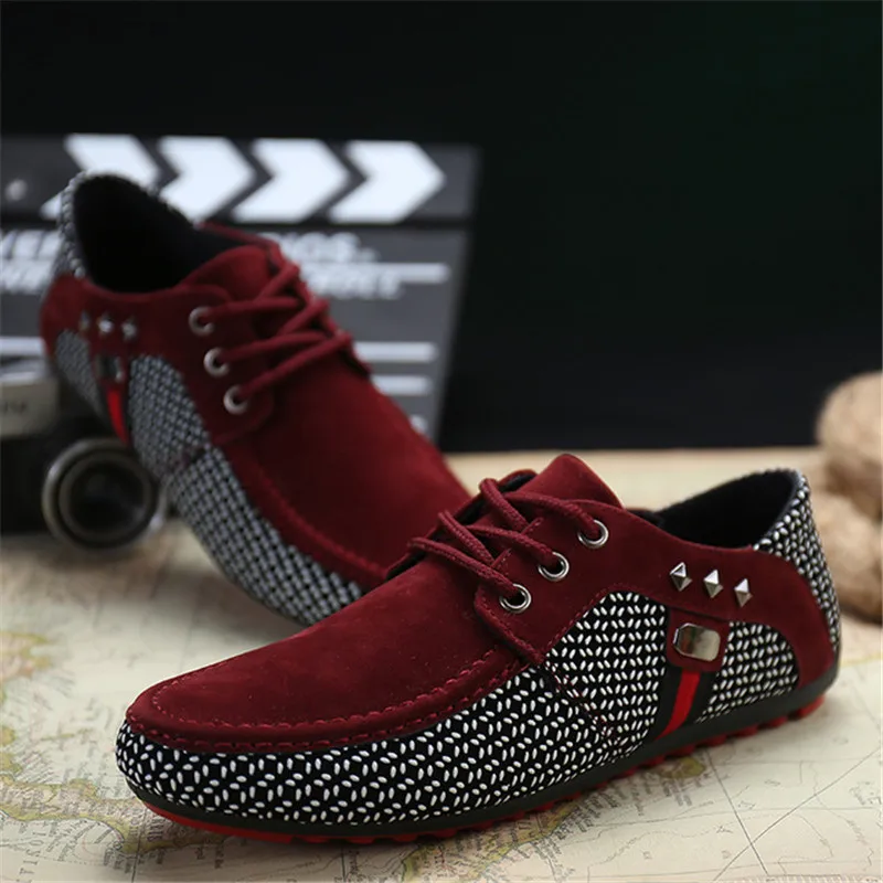 LIN KING Plus Size Pu Leather Shoes For Men Lace Up Flats Casual Shoes Soft Sole Loafers Moccasins Comfortable Man Driving Shoes