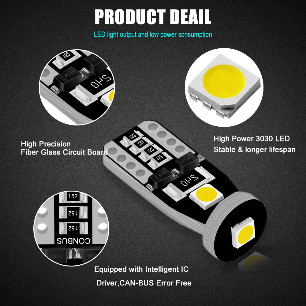 10 шт. T10 светодиодный Белый 3SMD 5050 светодиодный автомобильный светильник W5w 194 168 CANBUS Ошибок Лампы 12V Клин лампы сигнала поворота светильник группа декодер знак G