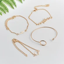 QCOOLJLY 4 шт./компл. мода молния круг Луна лист открытое золото Цвет браслет набор Для женщин пляжные украшения в богемном стиле для девочек браслет