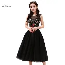 Ruthshen черный Выпускные платья новое поступление 2018 года Короткие Вышивка цветок коктейльное платье vestidos Festa Курто