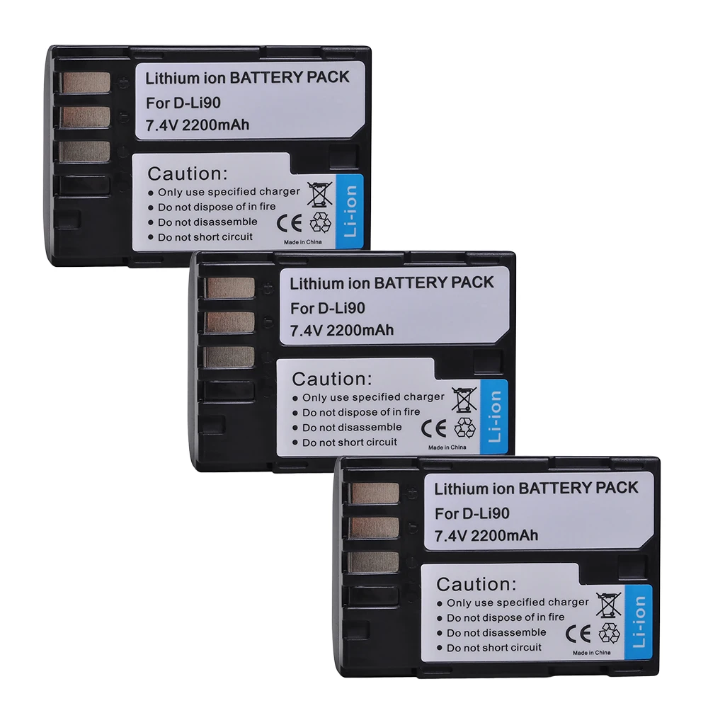 Tectra 2200 Mah 3 Pcs D-Li90 D Li90 Digitale Batterie Per Foto/Videocamera Per Pentax K-7 K-7D K-5 K-5 Ii 645D K01 Dli90 Batteria