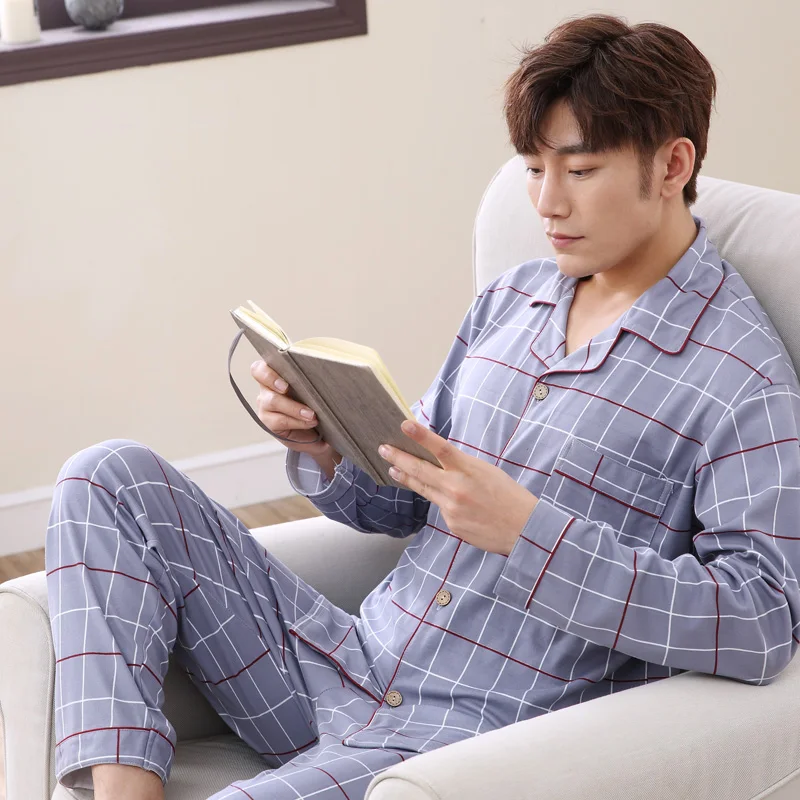 2020 Cotton 99% Pyjamas Suit Thermal Pajama Sets Suitable For European Size Loungewear Pijamas Men Sleepwear Elasticated S91 