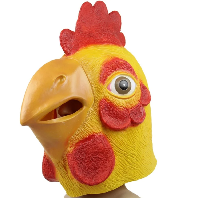 Lifelike Cock Head Masks Full Face Latex Chicken Head Mask Hood For Halloween Party