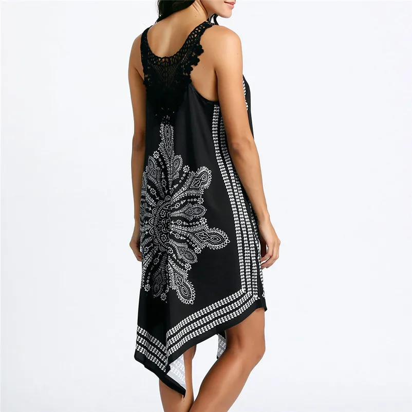HOT Sell dress summer 2018 Women Ladies Lace Splice Printing Sleeveless Mini Dress Summer Beach Dress vestidos robe J18#N (11)