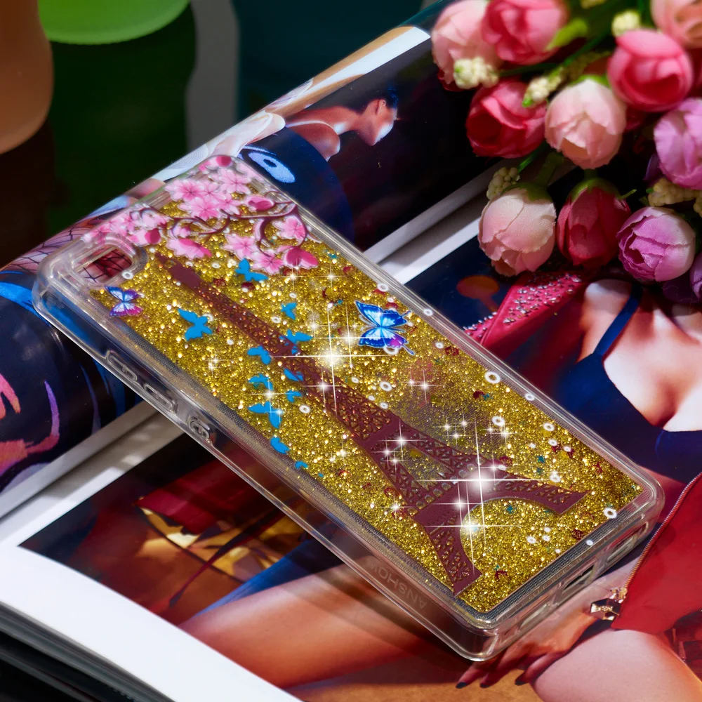 Мягкий чехол с блестками для Huawei P8 Lite динамической жидкостью и зыбучим песком