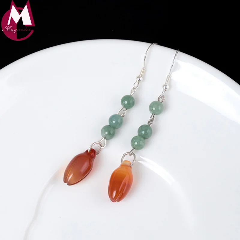 Женские серьги из серебра 100% пробы с натуральным нефритом и изумрудом|earrings