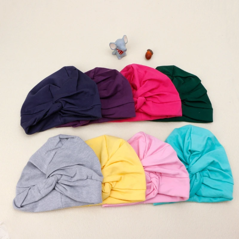 

Cute Baby Hat Cotton Soft Turban Knot Summer Hat Newborn Cap For Baby Girls hair accessories 8 colors