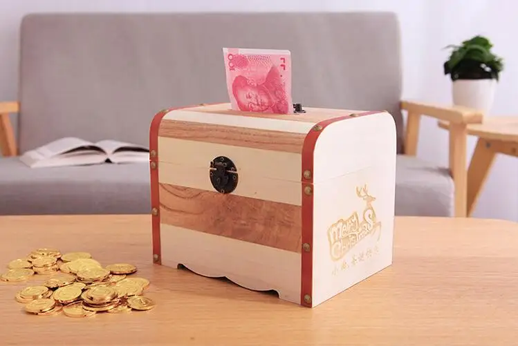 1 X винтажная деревянная коробка для денег Милая свинья-копилка с замком Монета коробка Alcancia дети подарки на день рождения Рождество