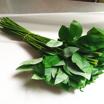 

50pcs Artificial Fake Rose Flower Stems For Diy Handmade Bouquet Flower Leaf Vein Wedding Home Decoration