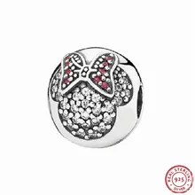 Desney Minie проложить браслет-бусы для женщин ювелирных изделий с красным знаковых лук DIY Fit PANDORA талисманы Серебро 925 FL110