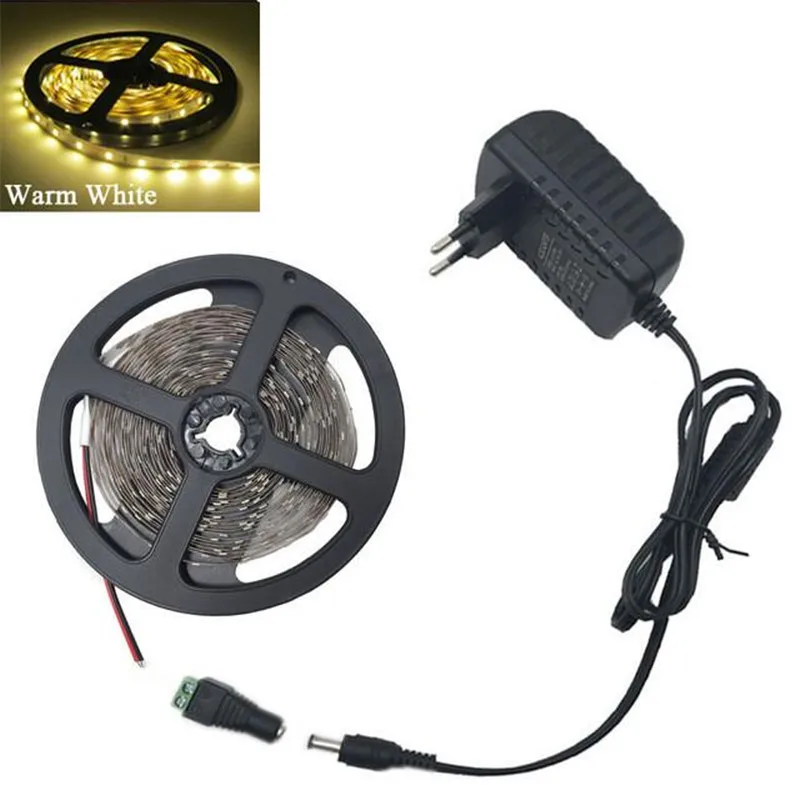 

LED Strip Light 5m 60LEDs/m Single Color 3528SMD Flexible LED Tape 12V Power Supply 2A,Warm White,White,Red,Blue,Green,Yellow
