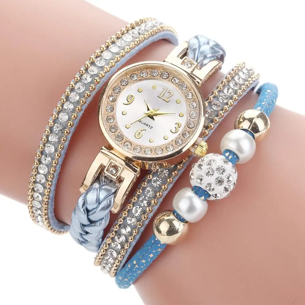 Прямая женская подвеска браслет часы Роскошные Стразы Часы повседневные круглые Аналоговые кварцевые наручные часы браслет часы для женщин часы - Цвет: Синий