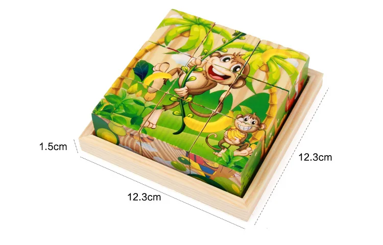 9 шт./компл. мультфильм 6 сторон живопись 3D куб головоломка деревянная головоломка животное фрукты движение раннее образование обучающие игрушки для детей