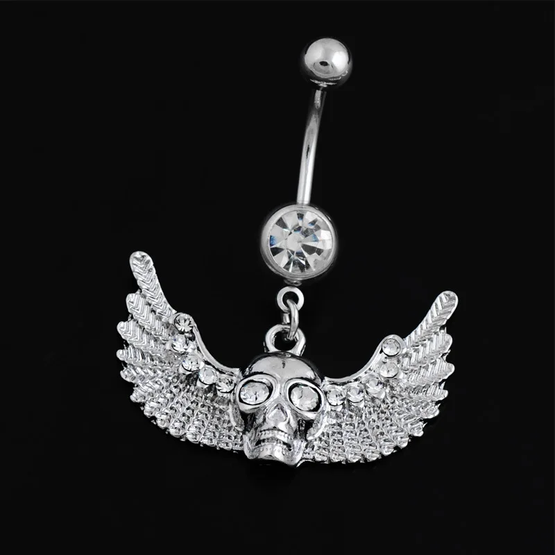

Silver Flying Skull Navel Piercing Nombril, Punk Wing Belly Button Rings Sexy Belly Piercing Ombligo Navel Piercings