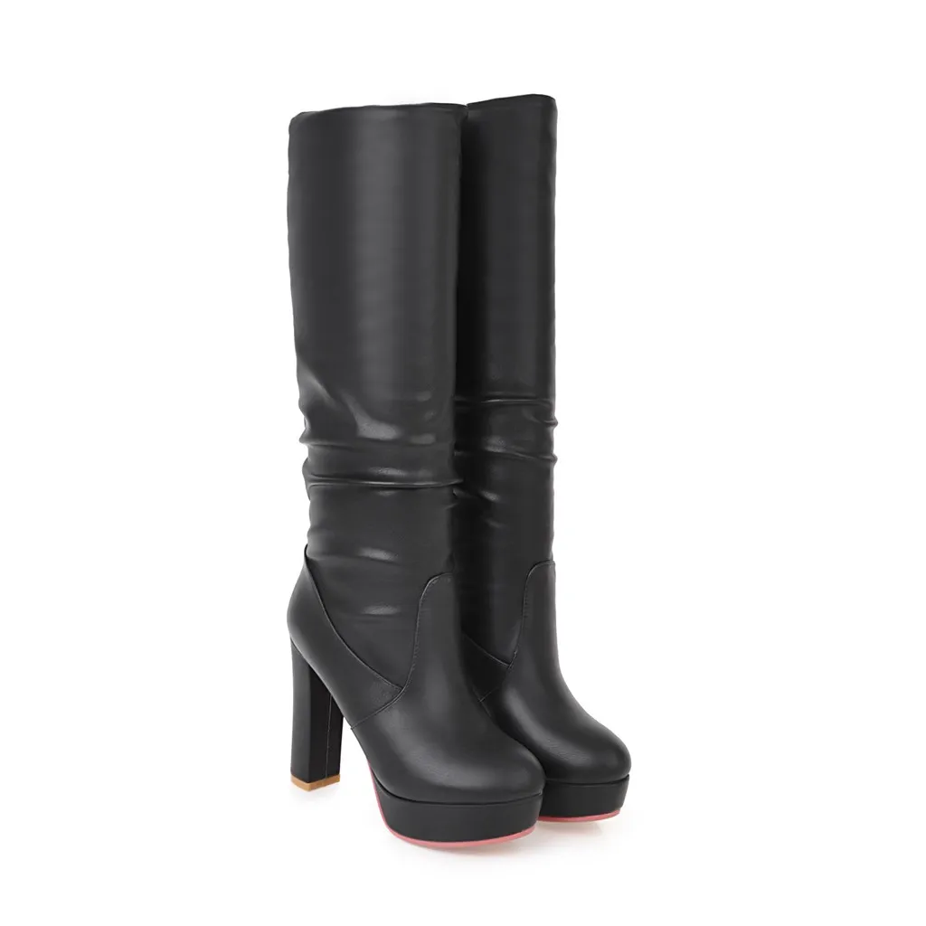 QZYERAI/зимние теплые модные женские ботинки на высоком каблуке пикантная женская обувь из воловьей кожи женские ботинки - Цвет: Черный