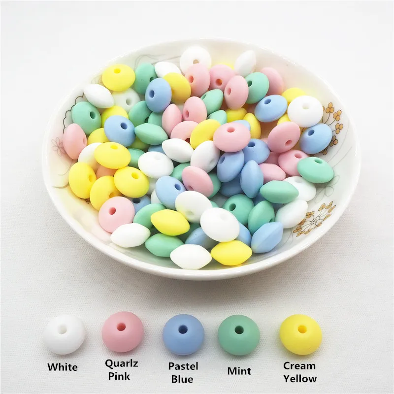 

Chengkai 100pcs 12*7mm Silicone Lentil Beads DIY Baby Teether Pacifier Dummy Abacus Chewing Jewelry Making Toy Candy Color Bead