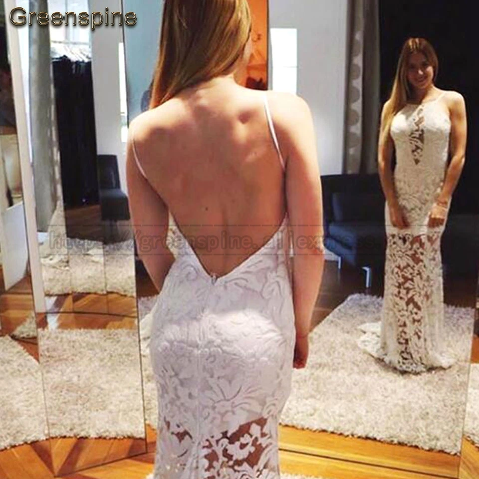 Сексуальное Белое кружевное вечернее платье вечерние длинные Vestido largo de noche Русалка платья для выпускного на бретелях с открытой спиной Женские вечерние платья