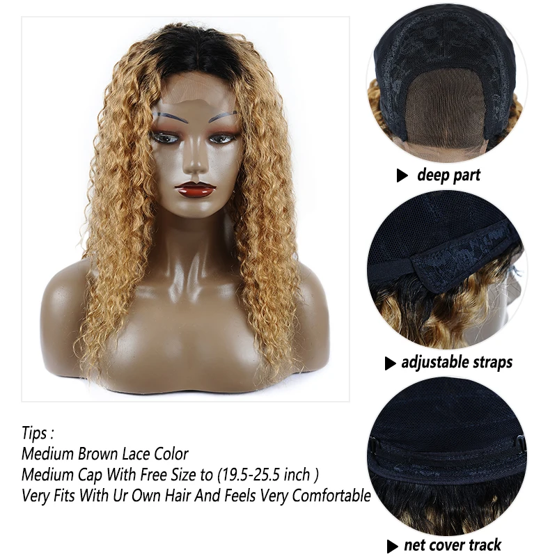 Remyblue T1B/27 Ombre Blonde 4*4 Lace Closure Human Hair Wigs Pre Plucked 180% Density Brazilian Water Wave Remy Human Hair Wigs