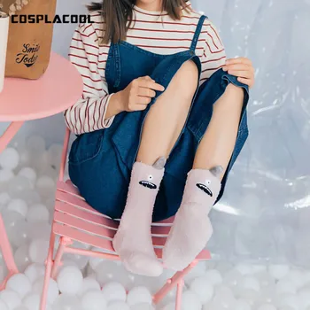 

[COSPLACOOL]Wacky Design Ear Embroidery Coral Fleece Socks Women Thick Warmer Floor Candy Color Socks For Girls Meias