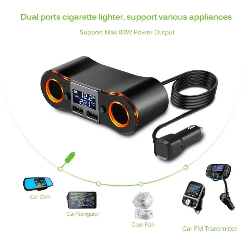 VODOOL 1 to 2 Dual USB Car Charger Cigarette Lighter Adapter Socket