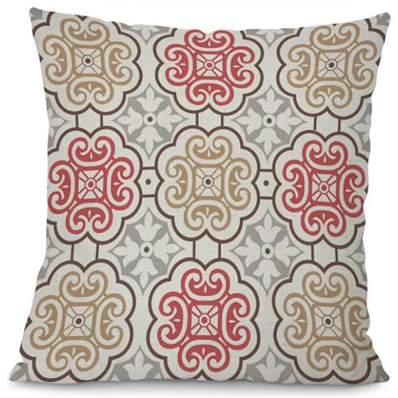 Linen Cotton Pink Geometry Patterns Home Decorative Sofa Throw Cushion Peacock Feather Pillow No Filling