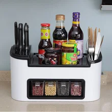 Hot Sale Super Function Kitchenware Oraganizer Creative Kitchen Accessories PP Knife Holder With Spice Storage Free Shipping